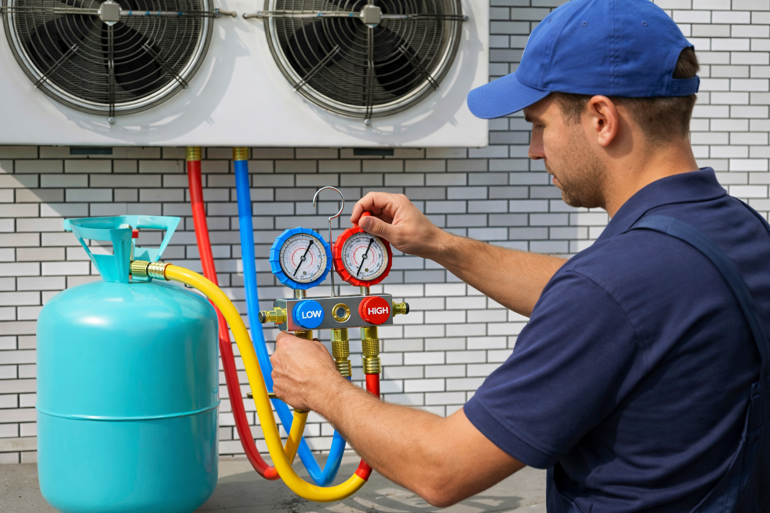 Verificação de gás refrigerante com equipamentos de precisão